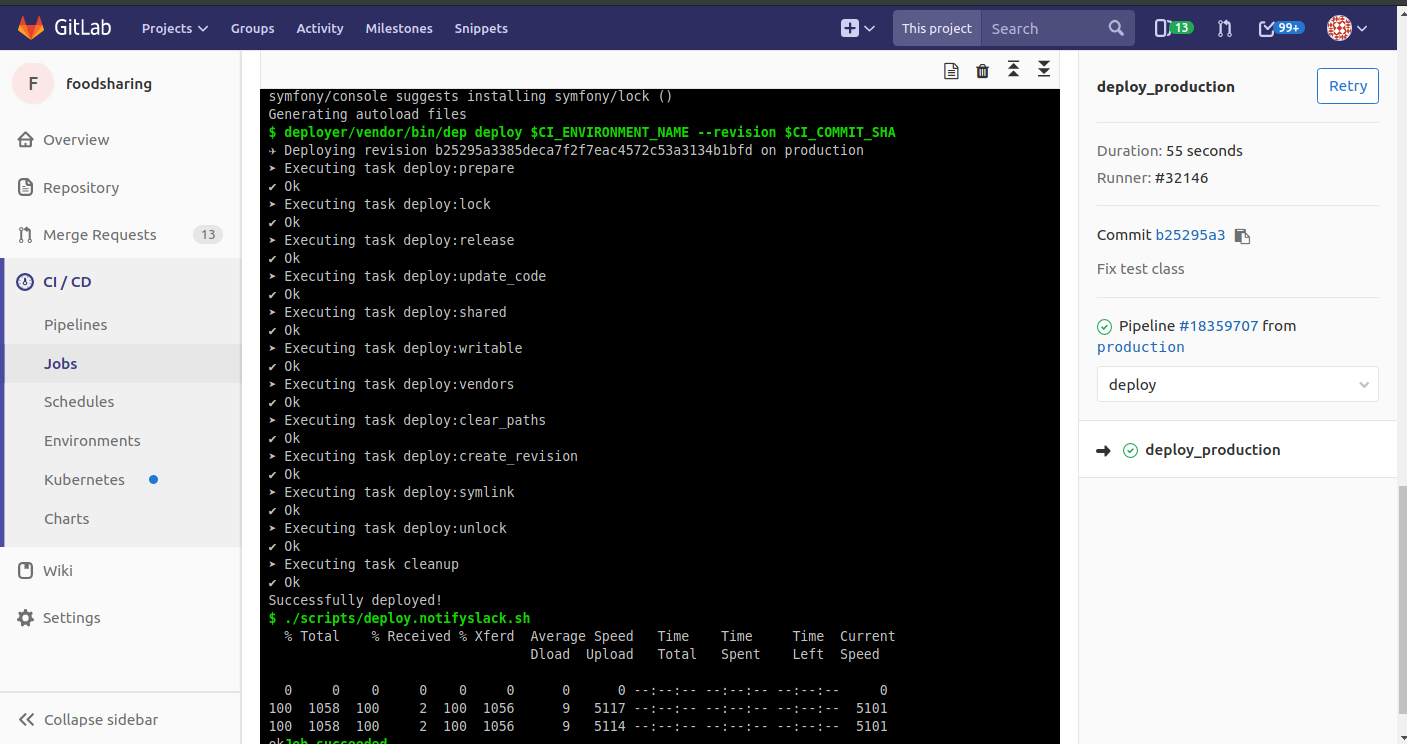 Deployer output in CI pipeline